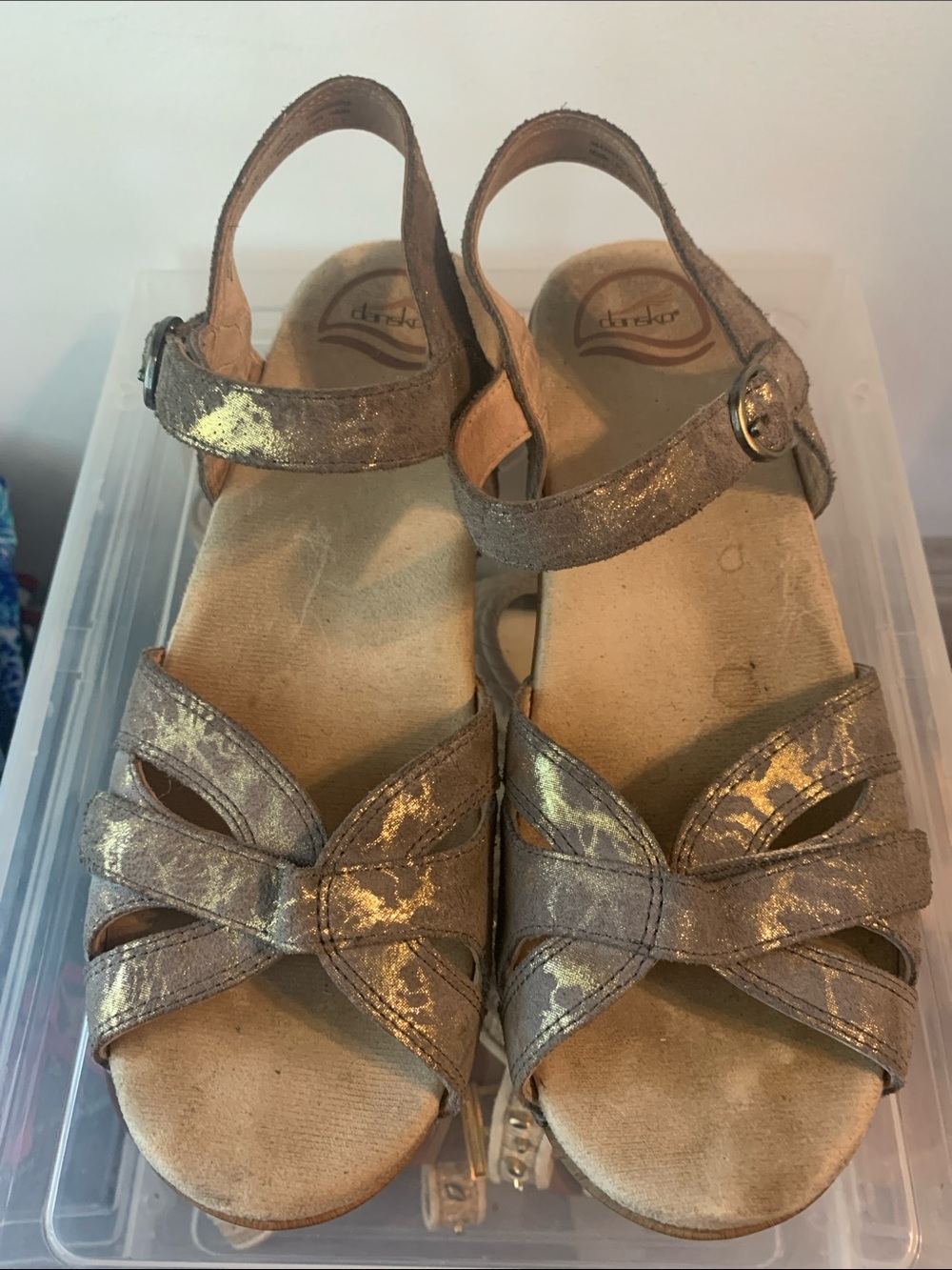 Dansko Metallic Taupe Gold-Accent Strappy  Season Sandals